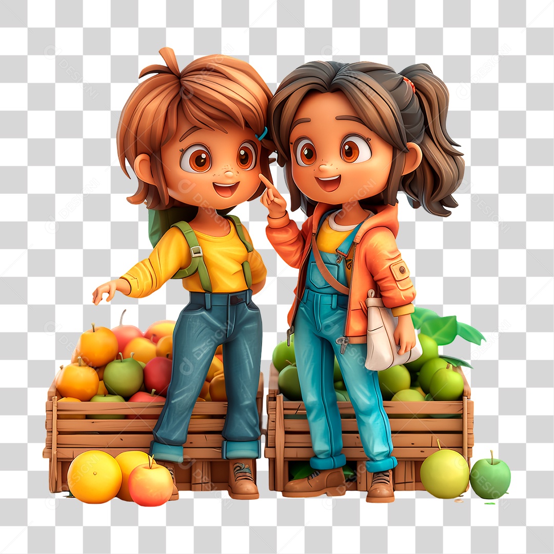 Duas Meninas na Feira PNG Transparente