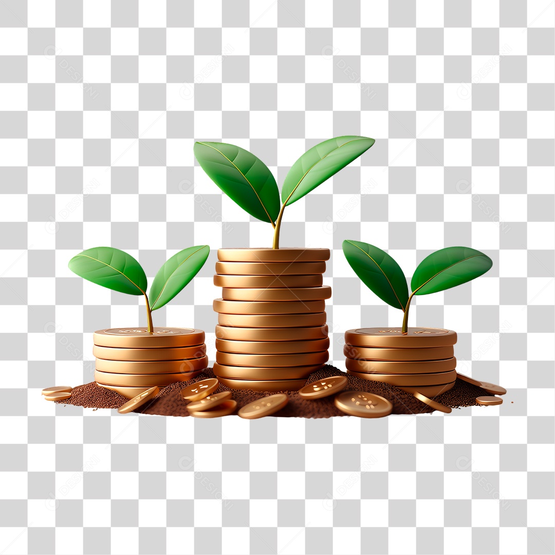 Planta Crescendo em Moedas PNG Transparente