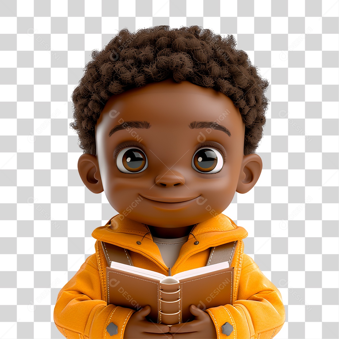 Menino Negro com Livro PNG Transparente