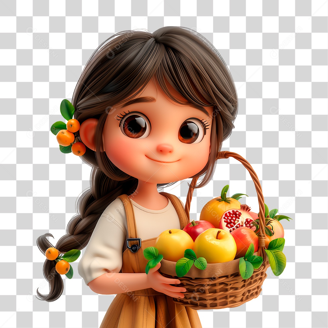 Personagem Garota com Cesta PNG Transparente