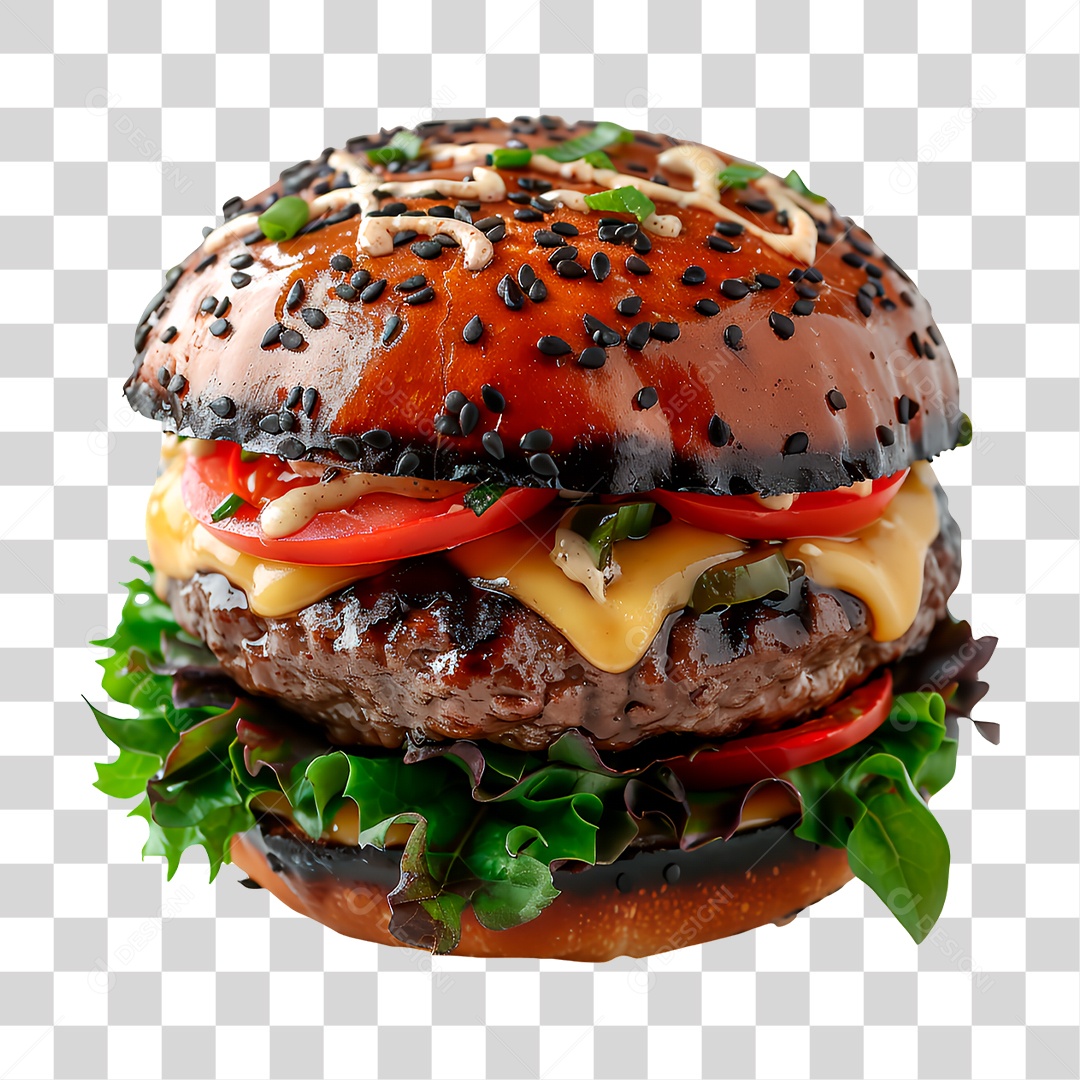 Hambúrguer Preto PNG Transparente