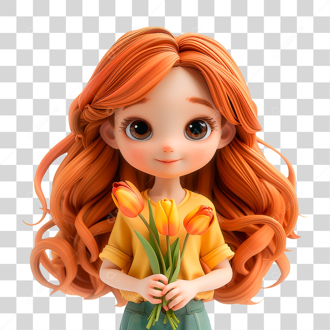 Personagem Garota com Flores PNG Transparente