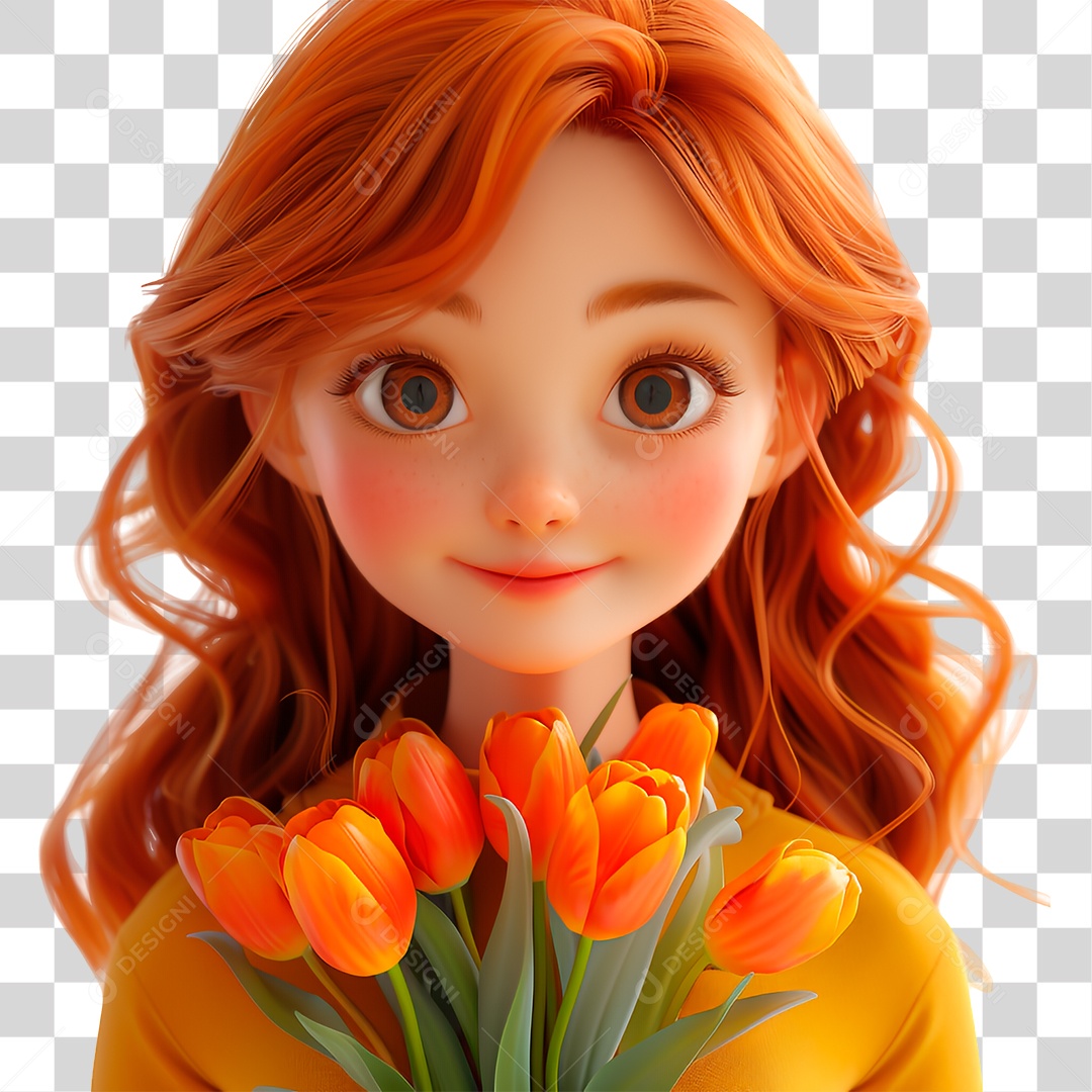Personagem Garota com Flores PNG Transparente
