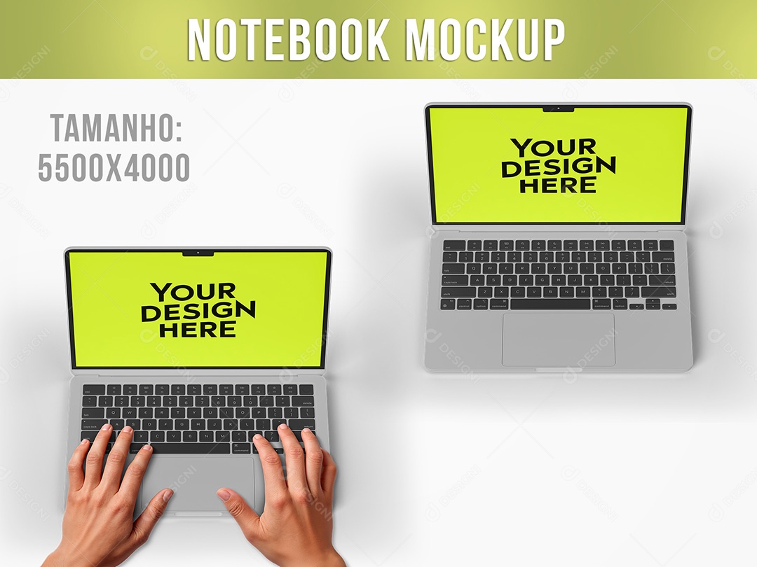 Notebook com mãos Digitando Mockup PSD Editável