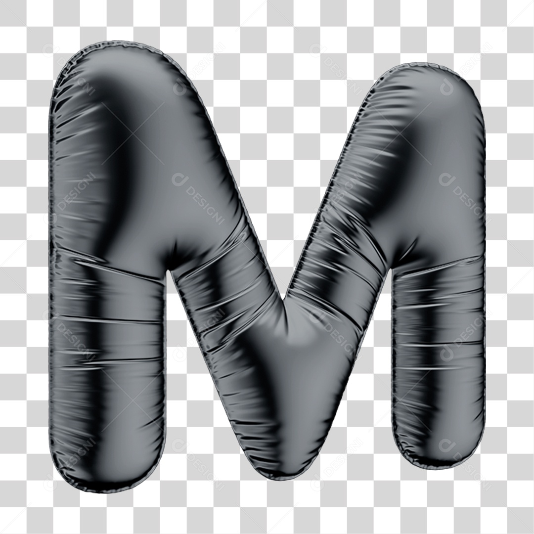 Alfabeto Letra M em 3D Formato de Balão Preto Black Friday PNG Transparente