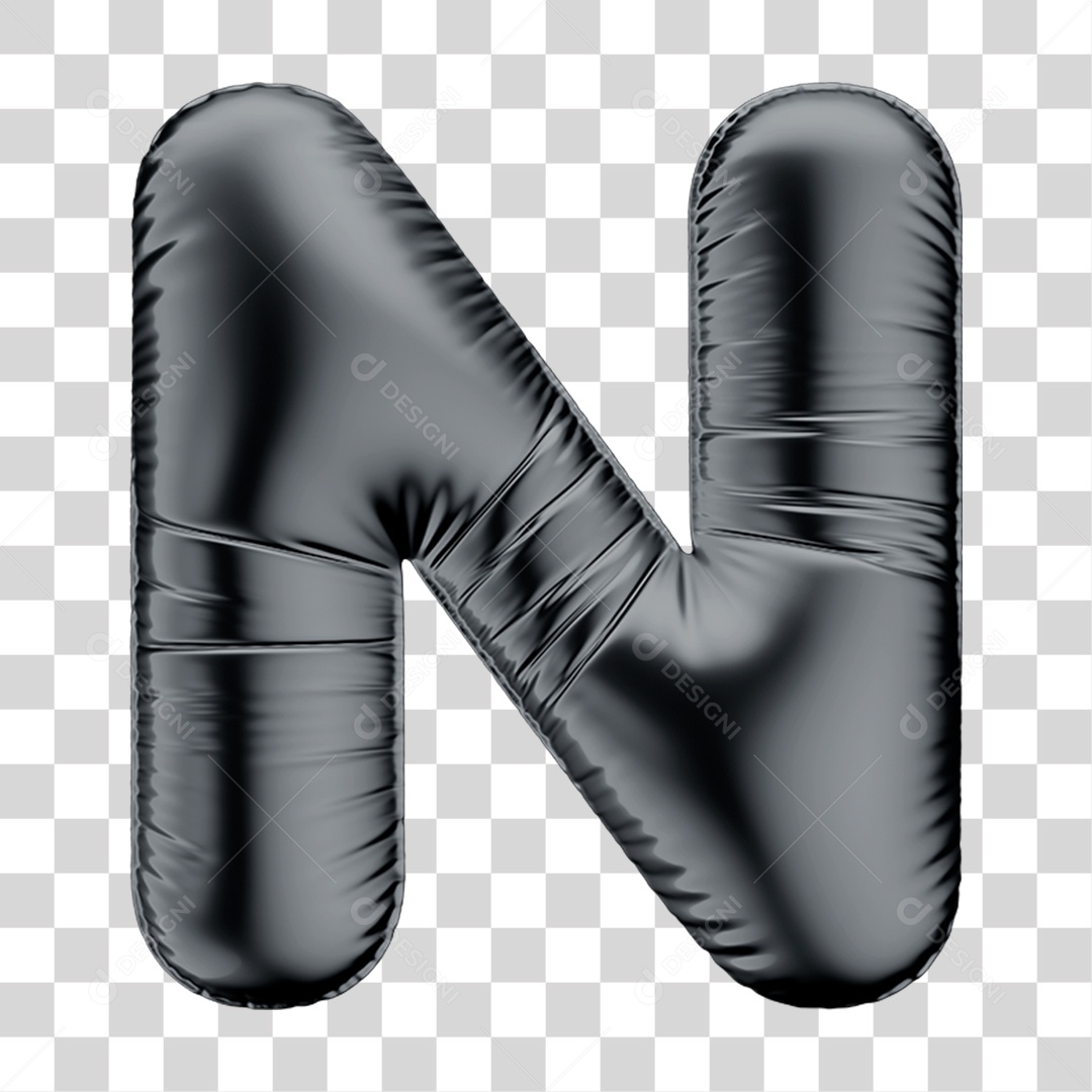 Alfabeto Letra N em 3D Formato de Balão Preto Black Friday PNG Transparente