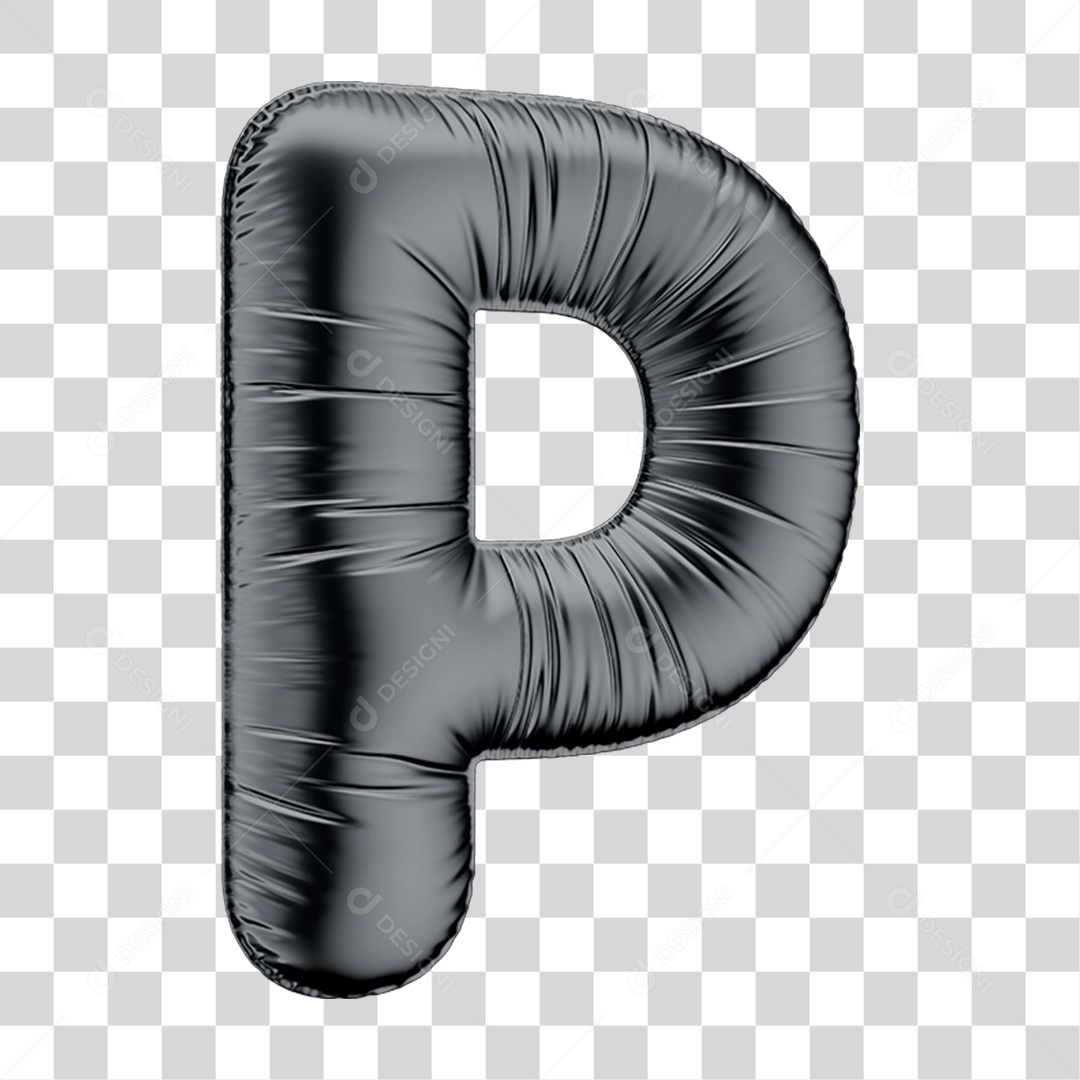 Alfabeto Letra P em 3D Formato de Balão Preto Black Friday PNG Transparente