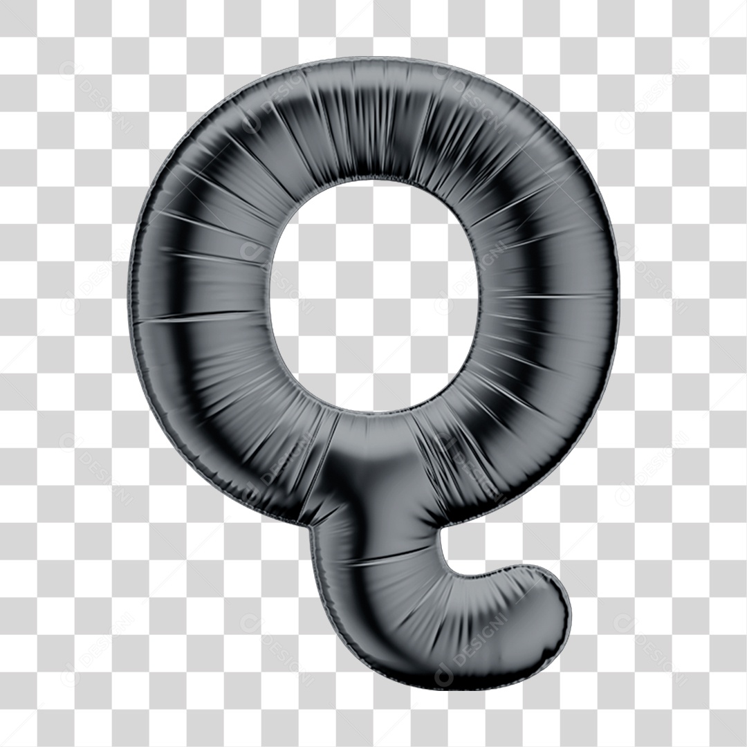 Alfabeto Letra Q em 3D Formato de Balão Preto Black Friday PNG Transparente