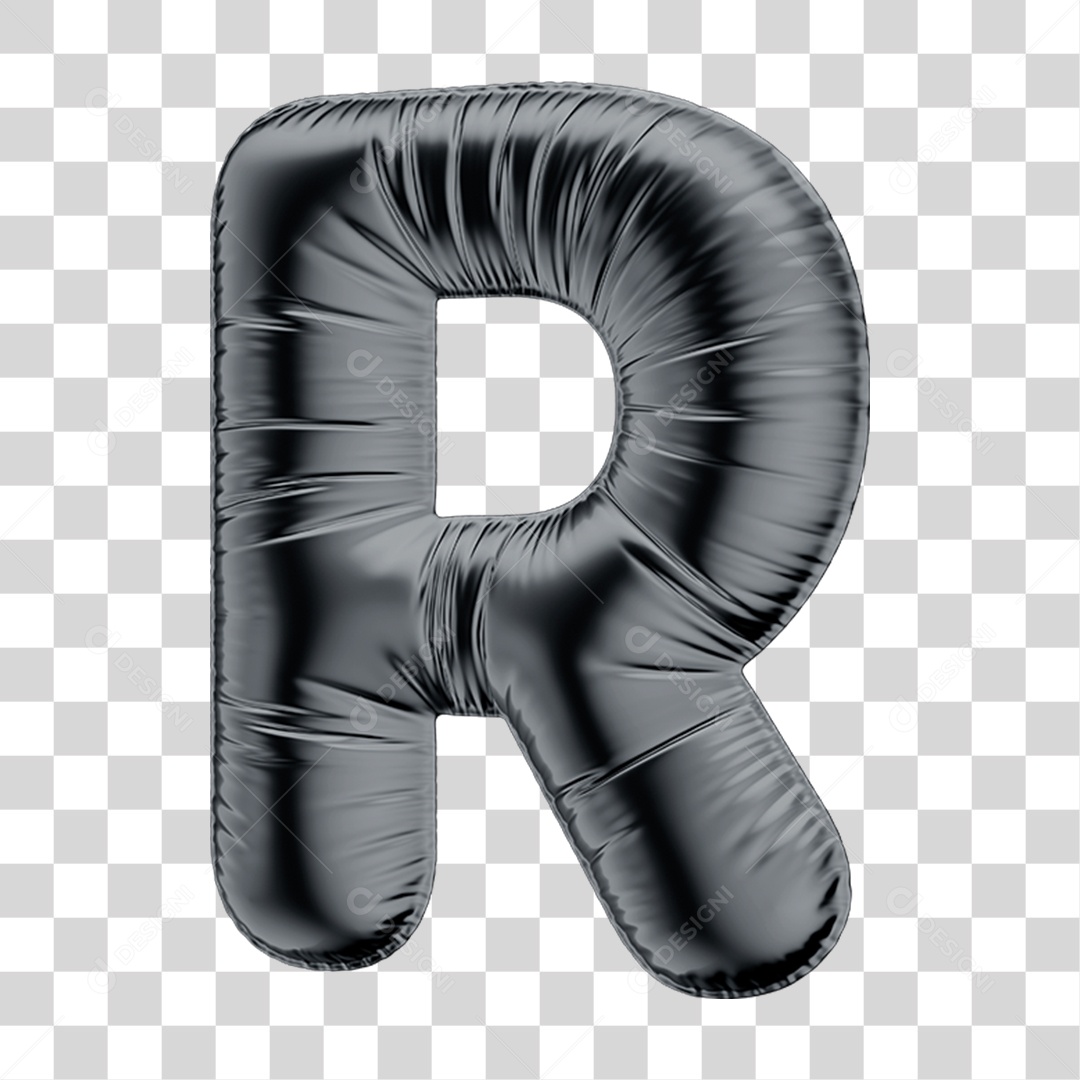 Alfabeto Letra R em 3D Formato de Balão Preto Black Friday PNG Transparente