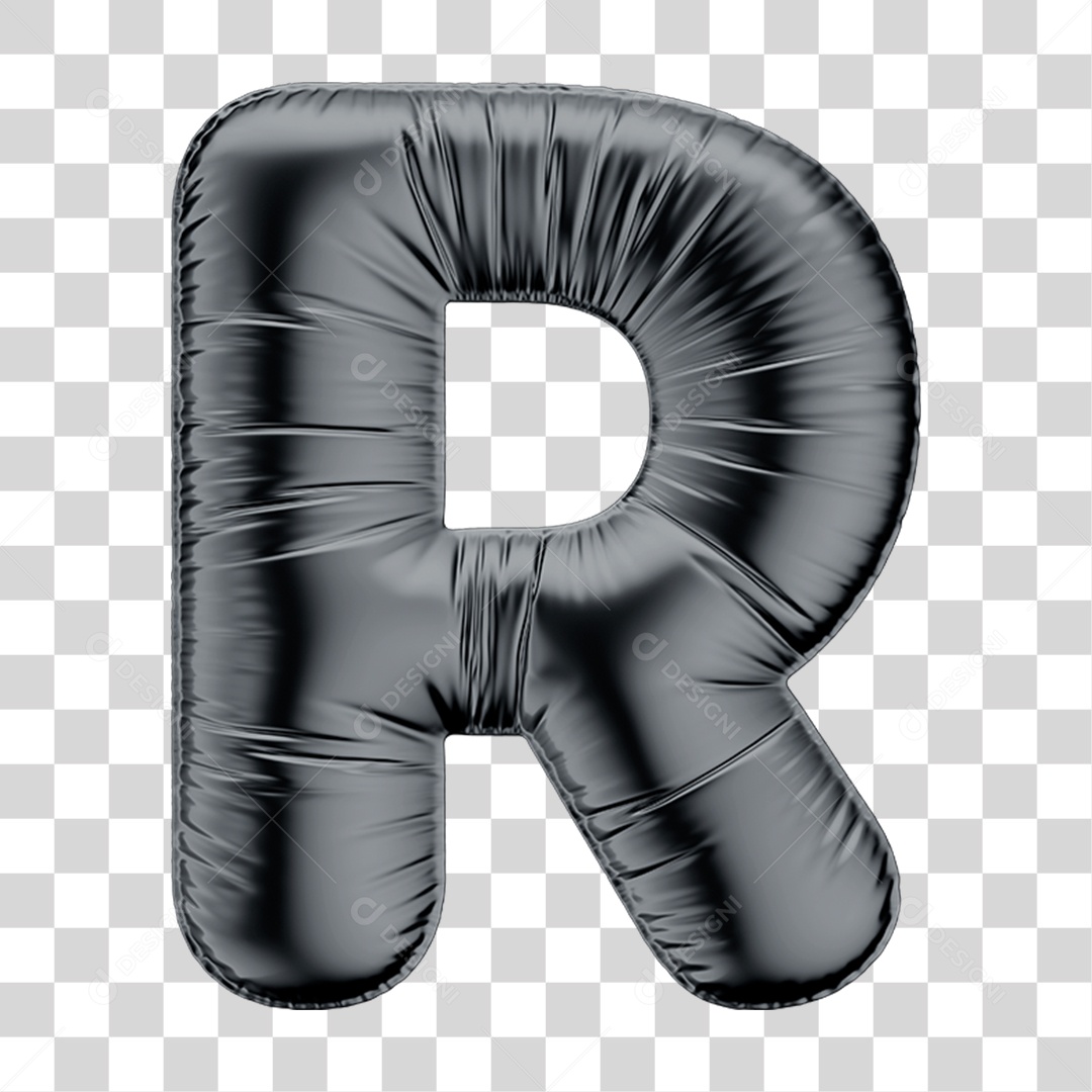 Alfabeto Letra R em 3D Formato de Balão Preto Black Friday PNG Transparente