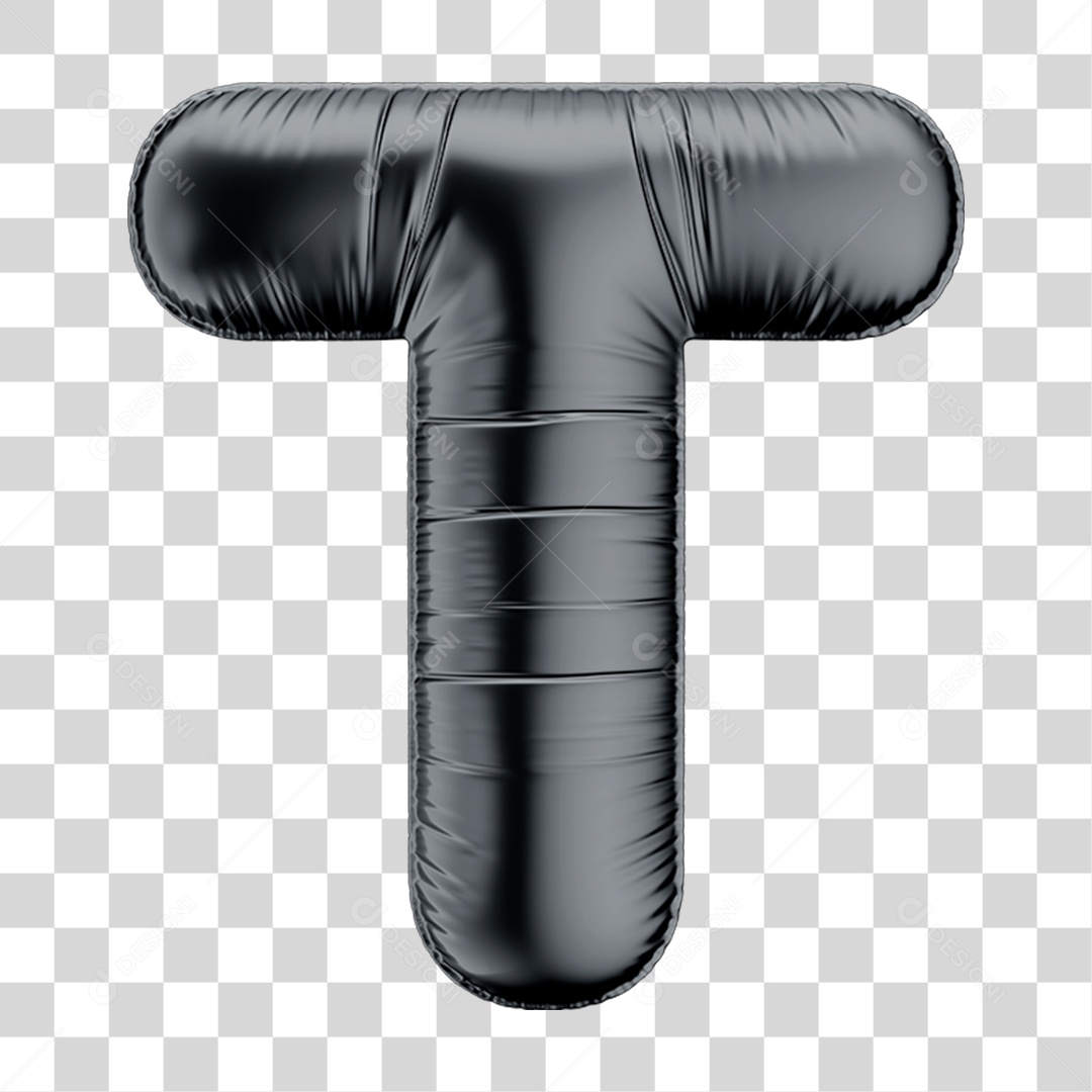 Alfabeto Letra T em Formato 3D de Balão Preto Black Friday PNG Transparente