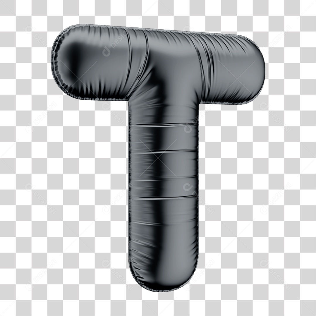 Alfabeto Letra T em Formato 3D de Balão Preto Black Friday PNG Transparente