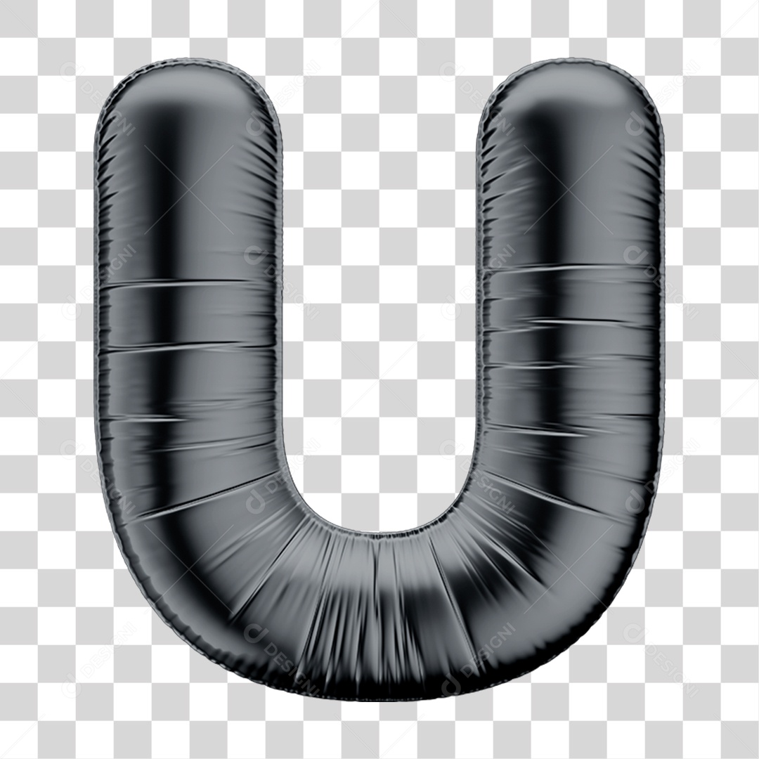 Alfabeto Letra U em Formato 3D de Balão Preto Black Friday PNG Transparente