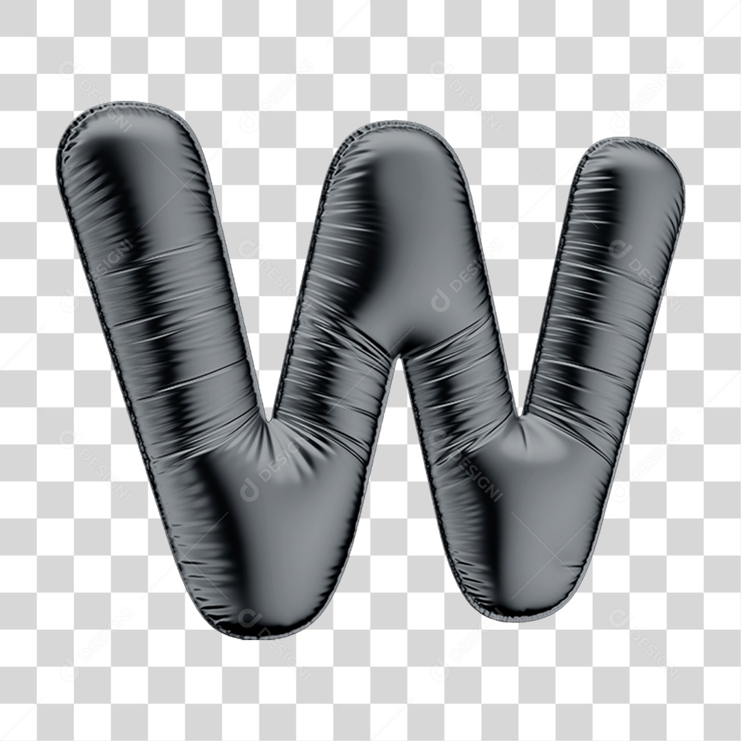 Alfabeto Letra W em Formato 3D de Balão Preto Black Friday PNG Transparente