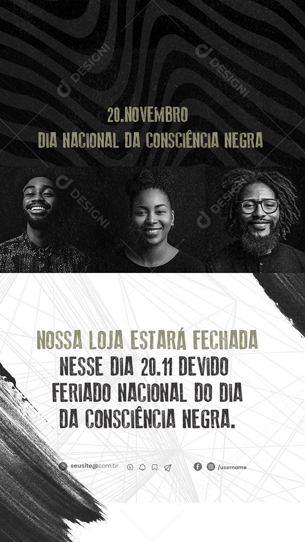 Story Comunicado Feriado Dia da Consciência Negra Social Media PSD Editável