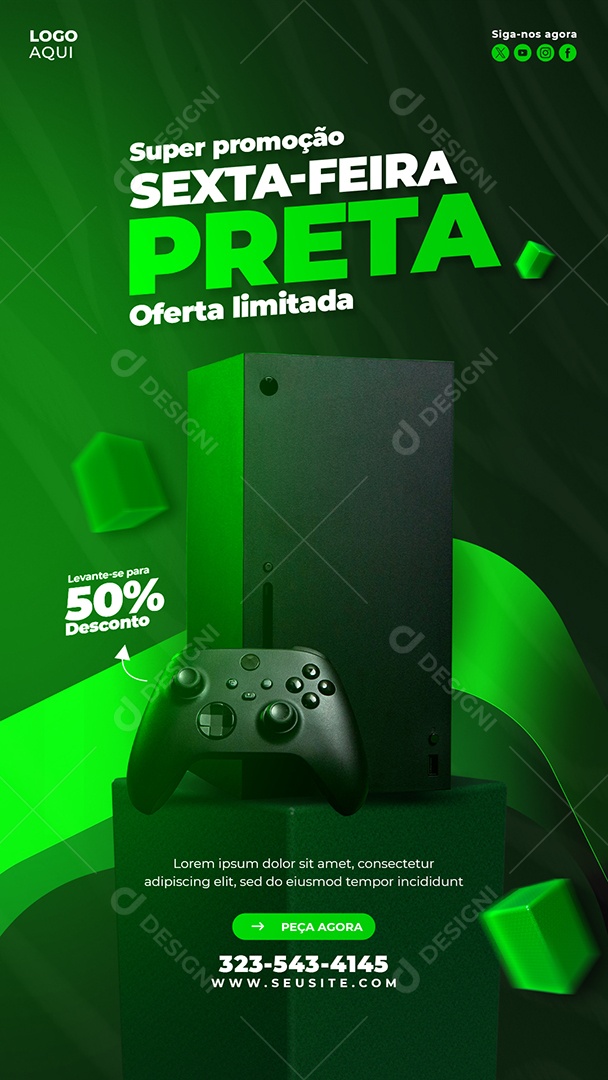 Story Sexta Feira Preta Loja de Eletrónicos Video Game 50% de Desconto Social Media PSD Editável