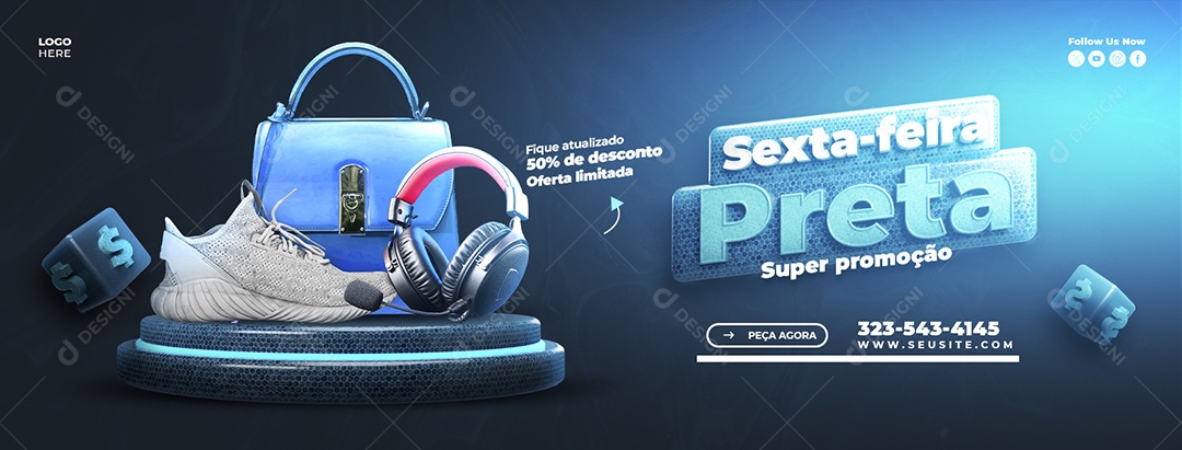 Banner Sexta Feira Preta Loja de Calçado Bolsa Fone Social Media PSD Editável
