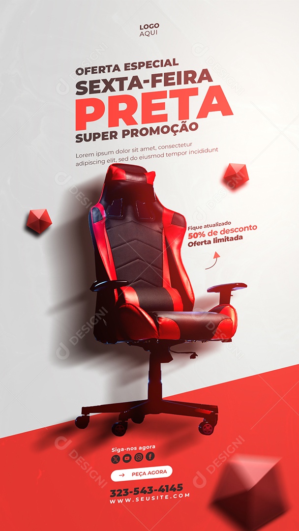 Story Sexta Feira Preta Loja de Eletrónicos Cadeira Game Social Media PSD Editável