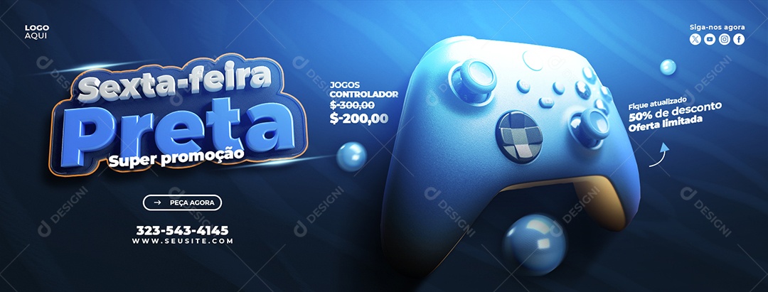 Banner Social Media Sexta Feira Preta Loja de Eletrónicos Controle PSD Editável