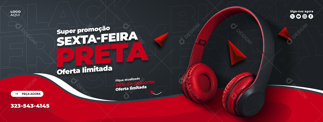 Banner Sexta Feira Preta Loja de Eletrónicos Fone Oferta Limitada Social Media PSD Editável