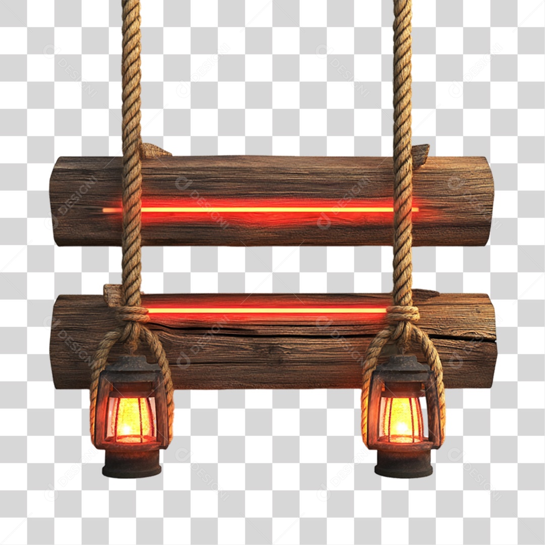 Elemento 3D Placa de Madeira com Luzes Lâmpadas PNG Transparente