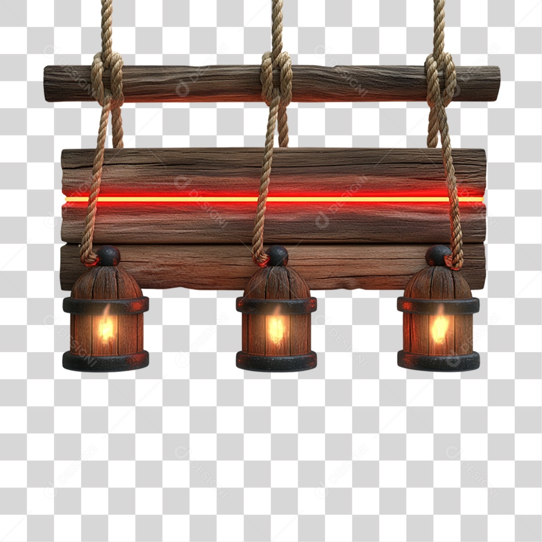 Elemento 3D Placa de Madeira com Luzes Lâmpadas PNG Transparente