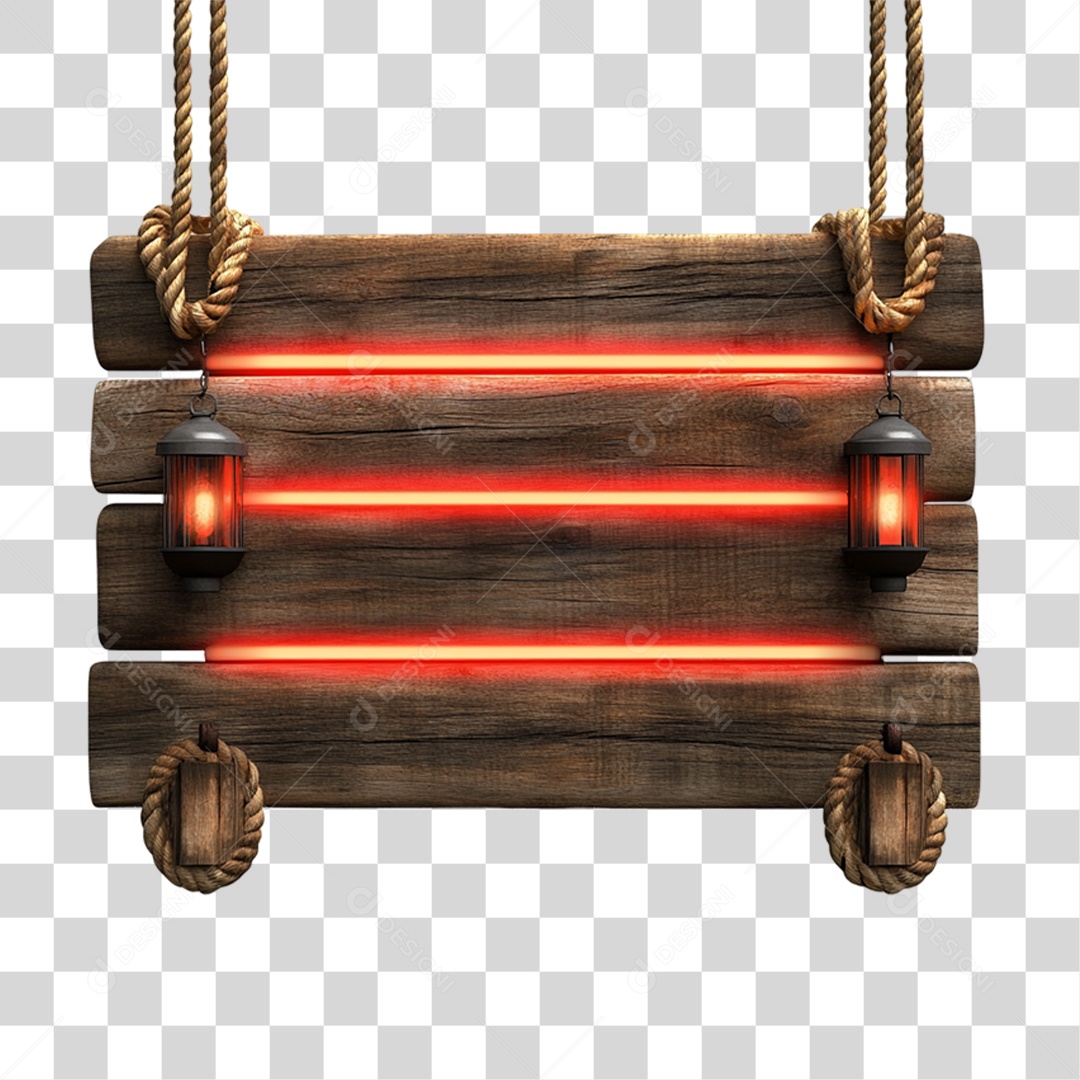 Elemento 3D Placa de Madeira com Luzes Lâmpadas PNG Transparente