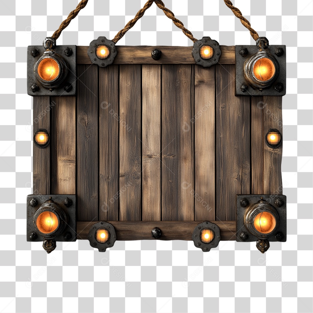 Elemento 3D Placa de Madeira PNG Transparente