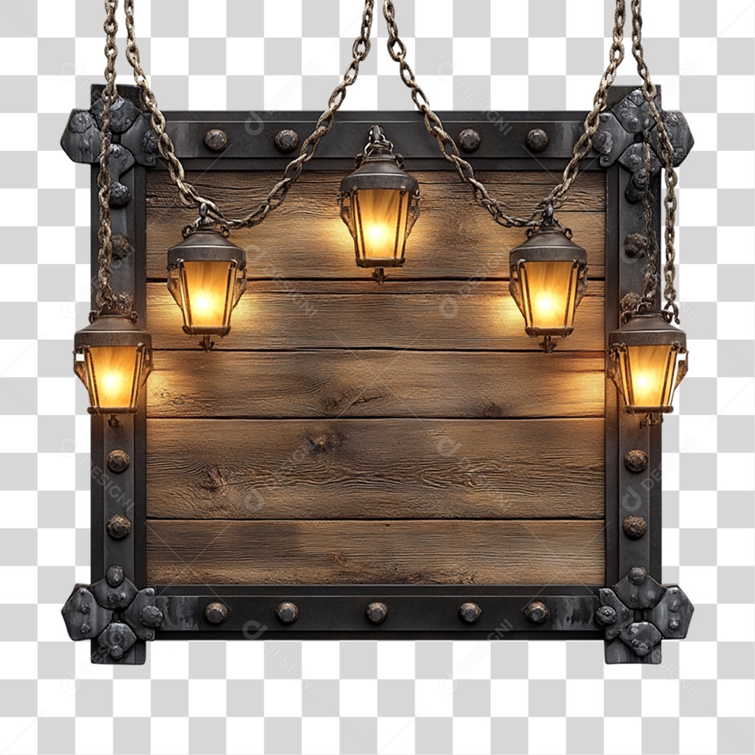 3D Element Wooden Plate with Lights PNG Lamps Transparent