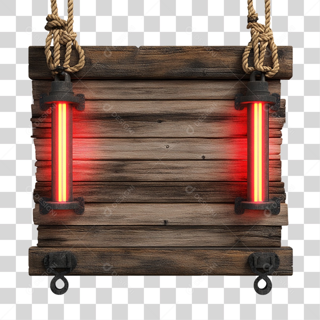 Elemento 3D Placa de Madeira com Luzes Lâmpadas PNG Transparente