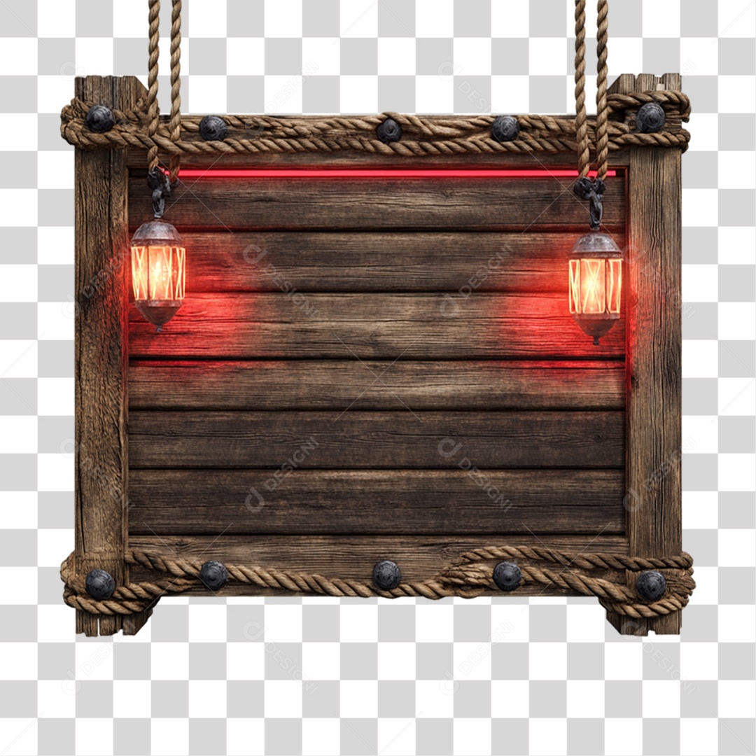 Elemento 3D Placa de Madeira com Luzes Lâmpadas PNG Transparente