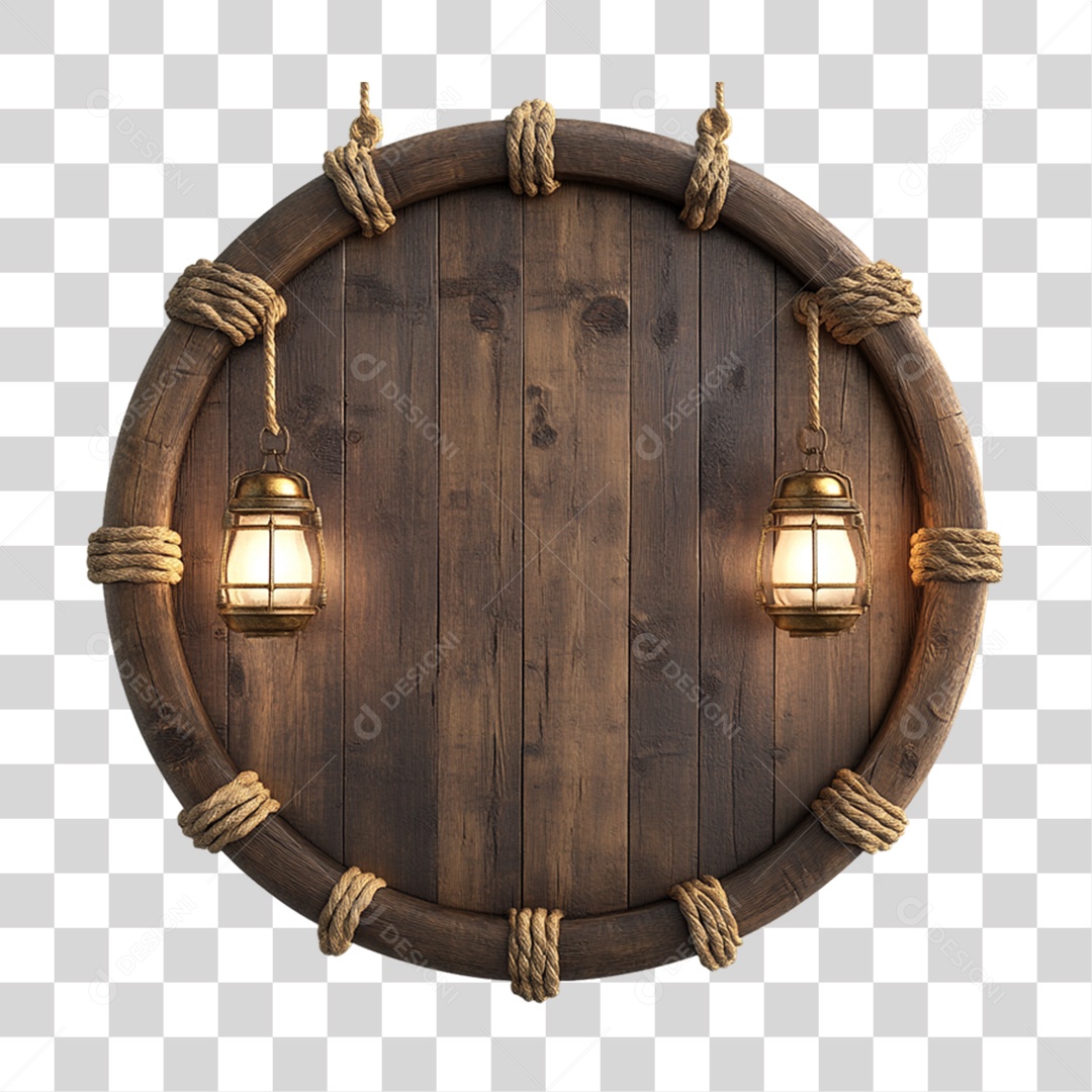 Elemento 3D Placa de Madeira com Luzes Lâmpadas PNG Transparente