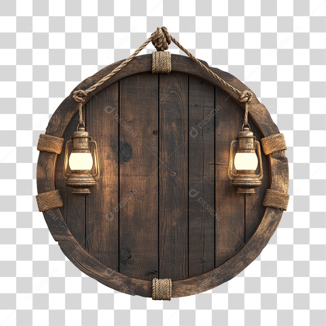 Elemento 3D Placa de Madeira com Luzes Lâmpadas PNG Transparente