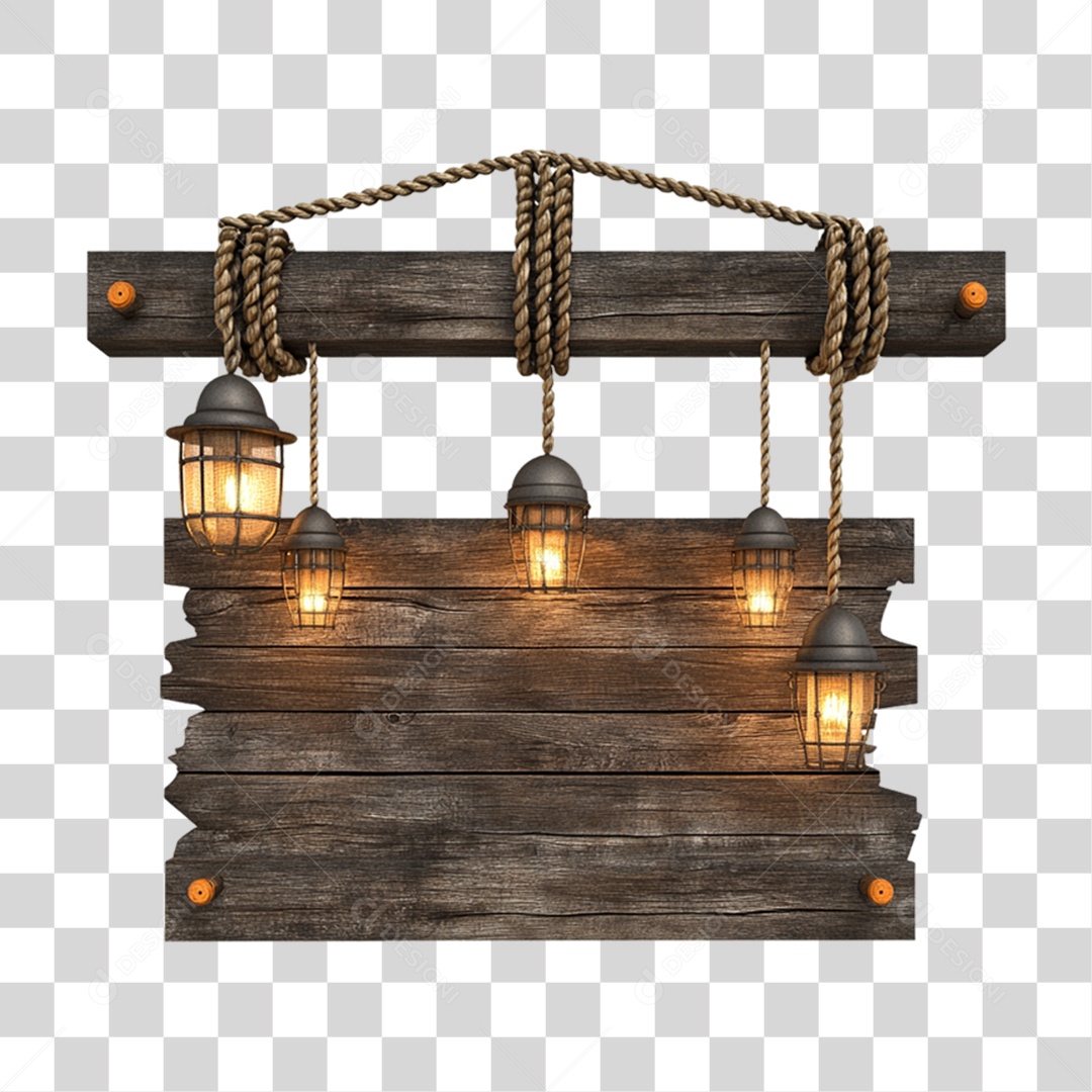 Placa de Madeira com Luzes PNG Transparente
