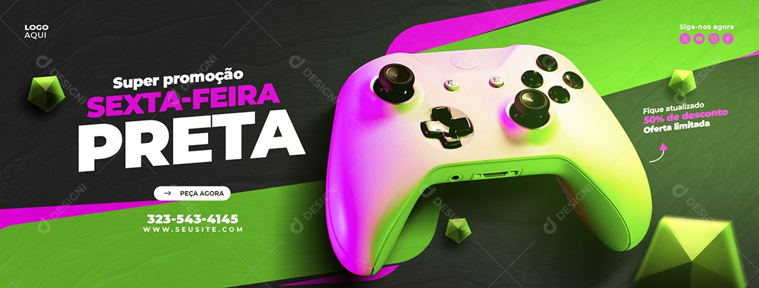 Banner Social Media Sexta Feira Preta Loja de Eletrónicos Controle PSD Editável