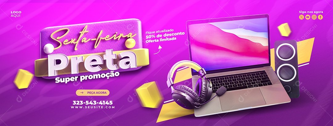 Banner Sexta Feira Preta Loja de Eletrónicos Notebook Fone Alto Falante Social Media PSD Editável