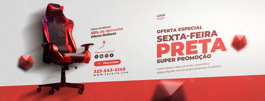 Banner Sexta Feira Preta Loja de Eletrónicos Cadeira Game Social Media PSD Editável