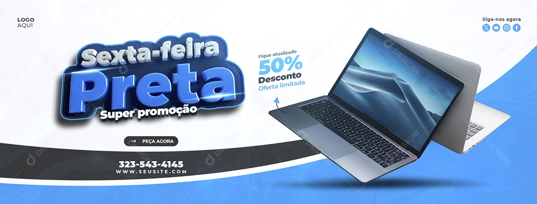 Banner Sexta Feira Preta Loja de Eletrónicos Notebook Social Media PSD Editável
