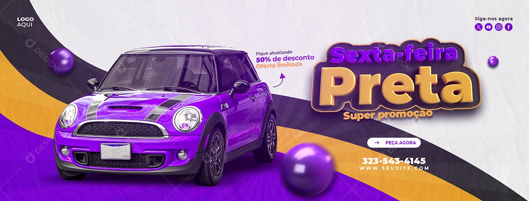 Banner Sexta Feira Preta Concessionária 50% de Desconto Social Media PSD Editável