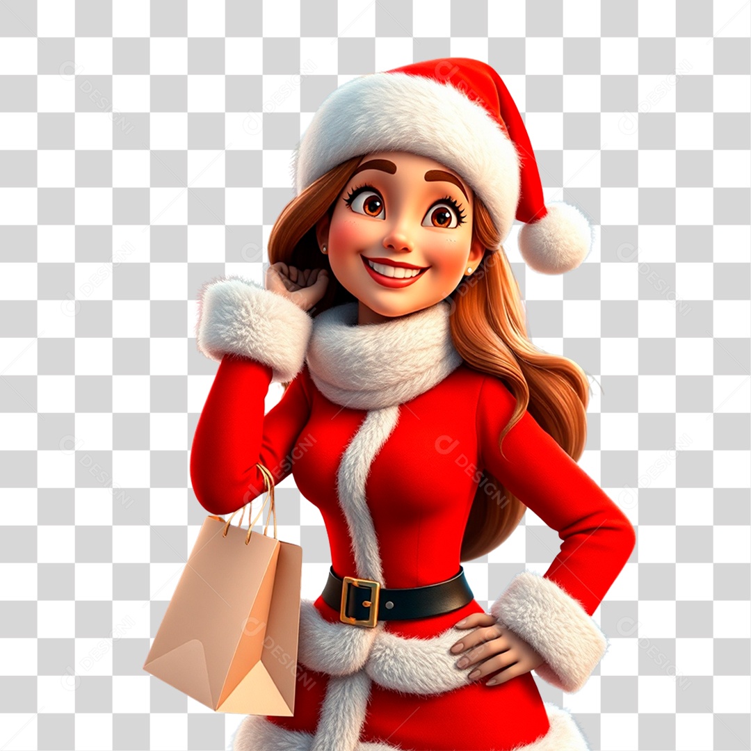 Elemento 3D Mamãe Noel PNG Transparente