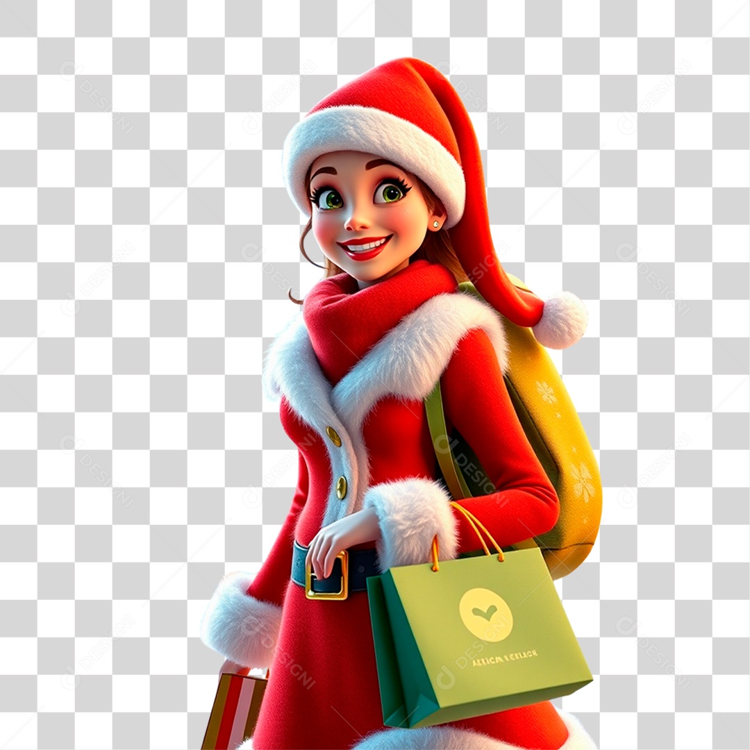 Elemento 3D Mamãe Noel PNG Transparente