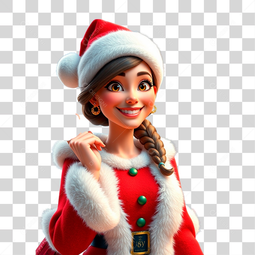 Elemento 3D Mamãe Noel PNG Transparente