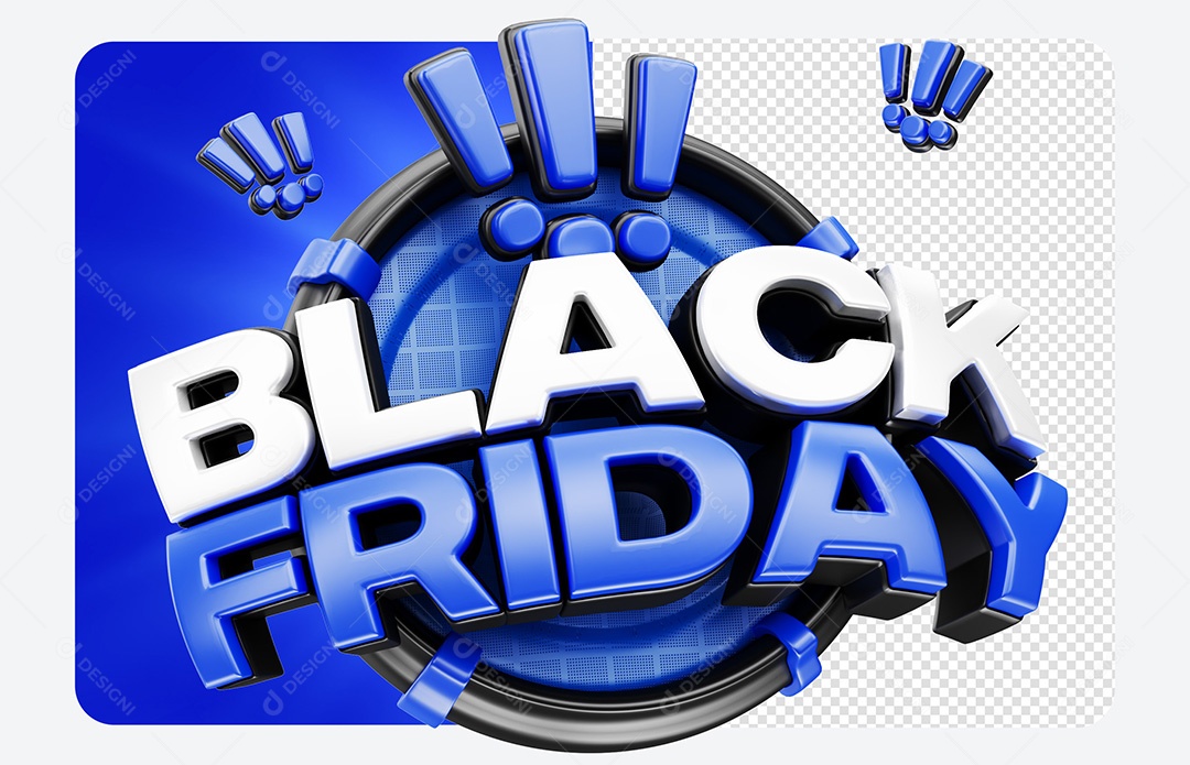 Selo 3D Black Friday Azul para Composição PSD