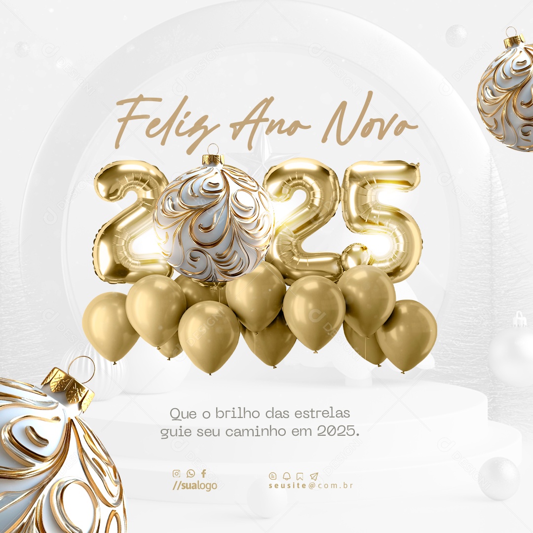 Feliz Ano Novo Que o Brilho das Estrelas Guie Seu Caminho Social Media PSD Editável