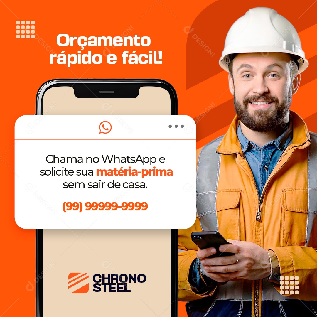 Materiais de Construção Ferragens Orçamento Rápido e Fácil Social Media PSD Editável