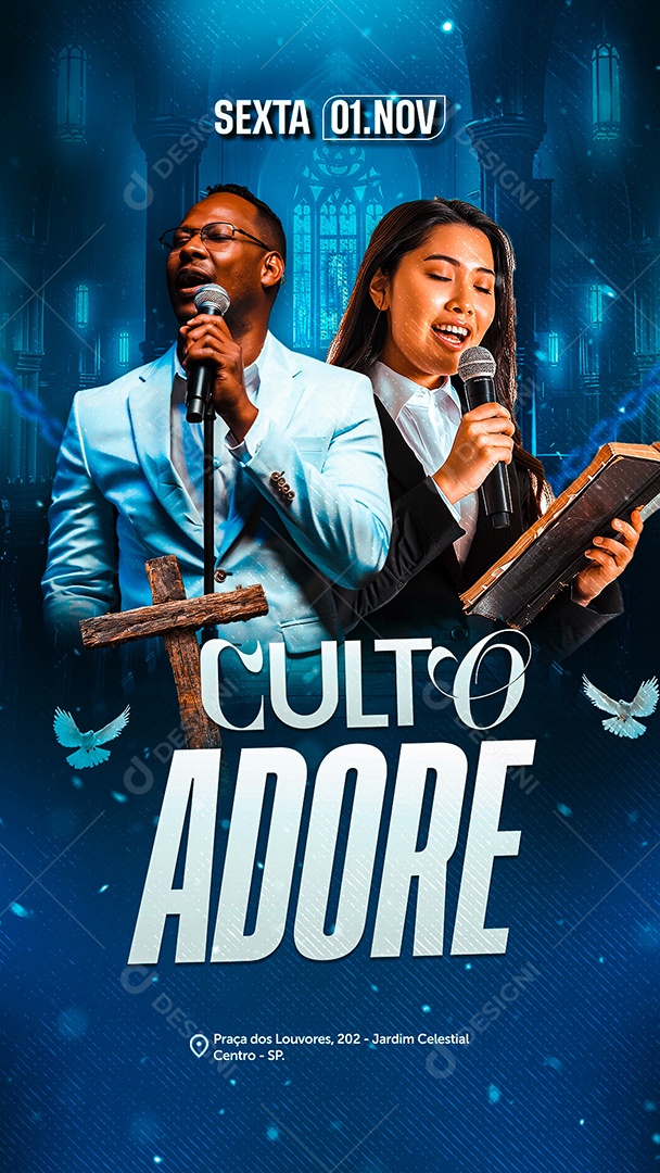 Story Flyer Gospel Culto Adore Social Media PSD Editável