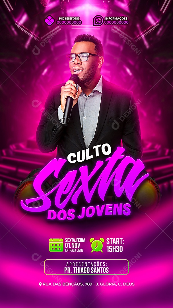 Story Flyer Gospel Culto Sexta Dos Jovens Social Media PSD Editável