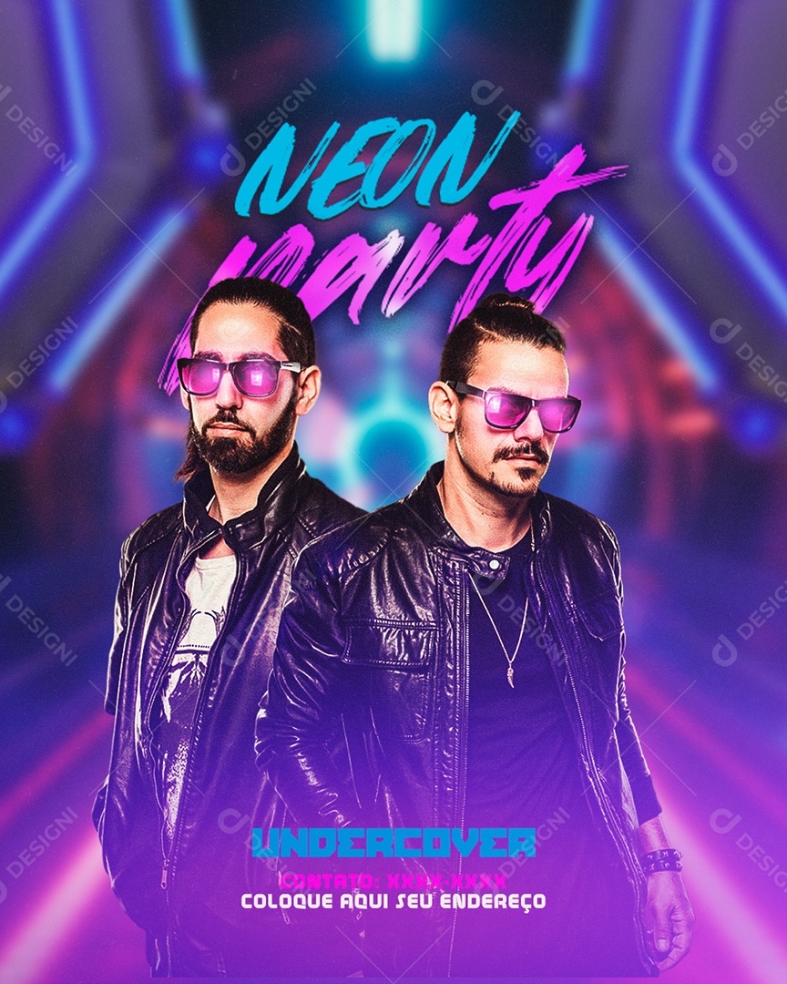 Feed Flyer Neon Party Social Media PSD Editável