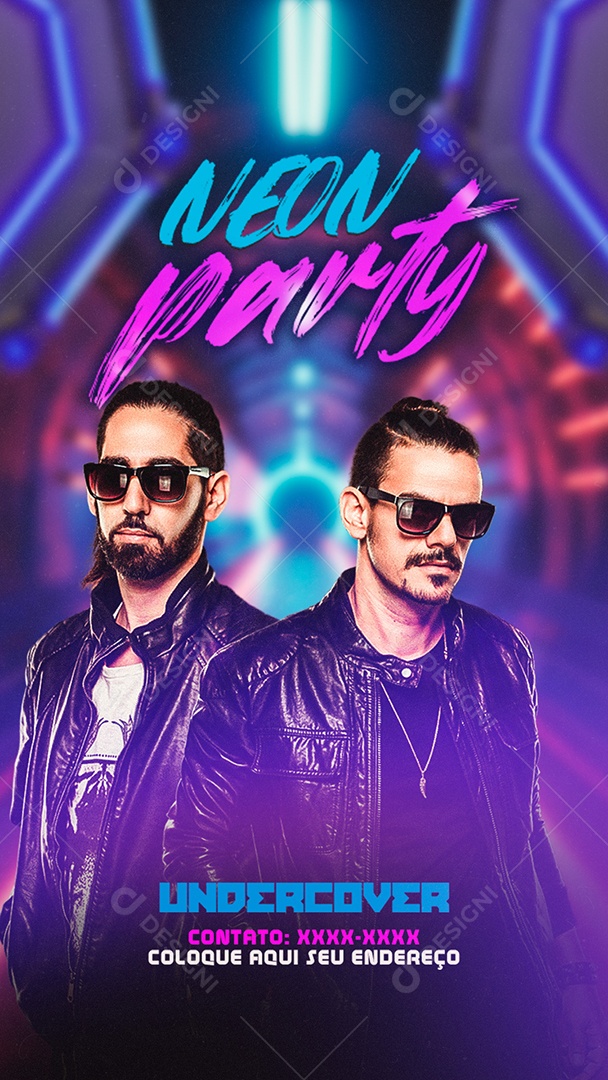 Story Flyer Neon Party Social Media PSD Editável