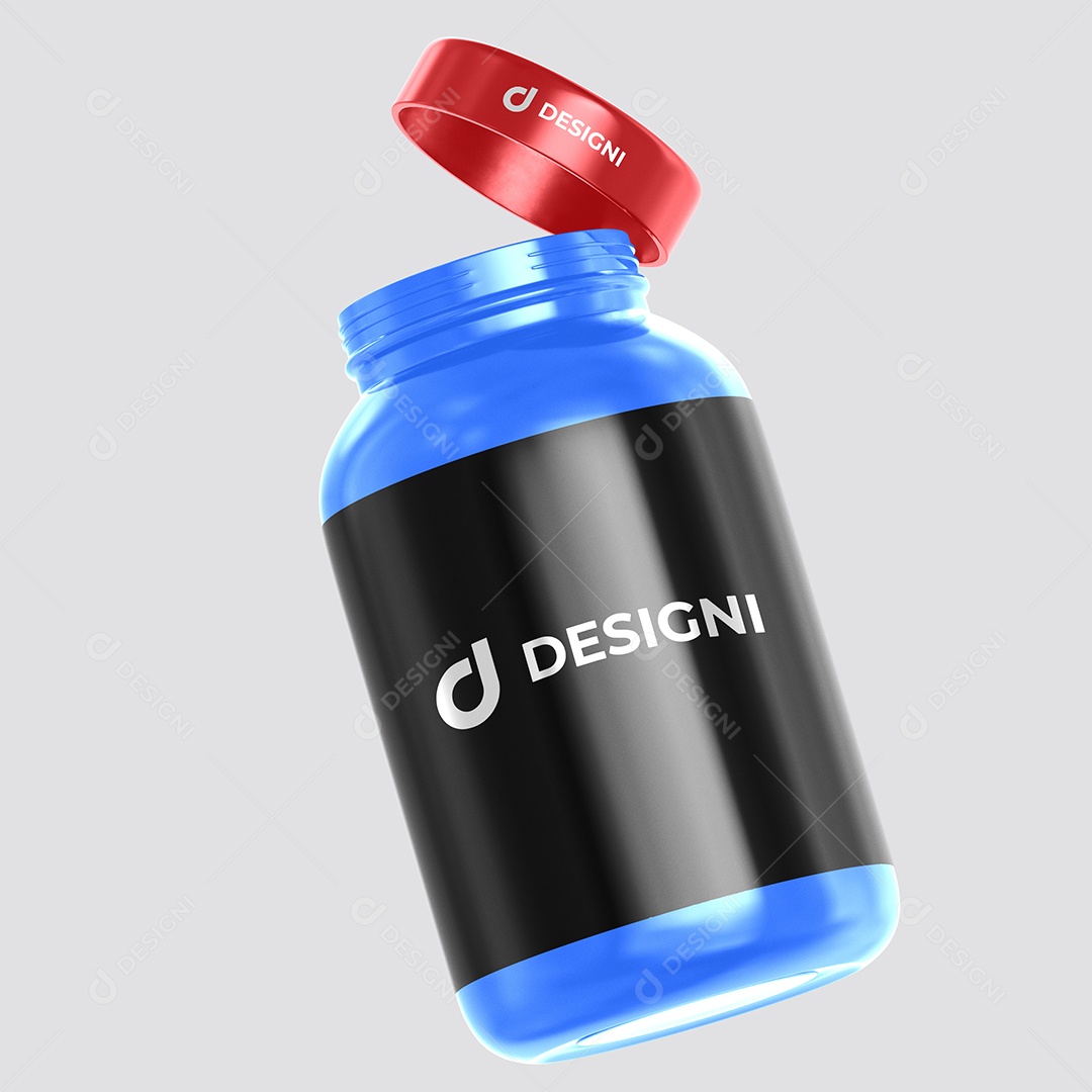 Mockup Pote de Proteina Aberto Inclinado PSD Editável